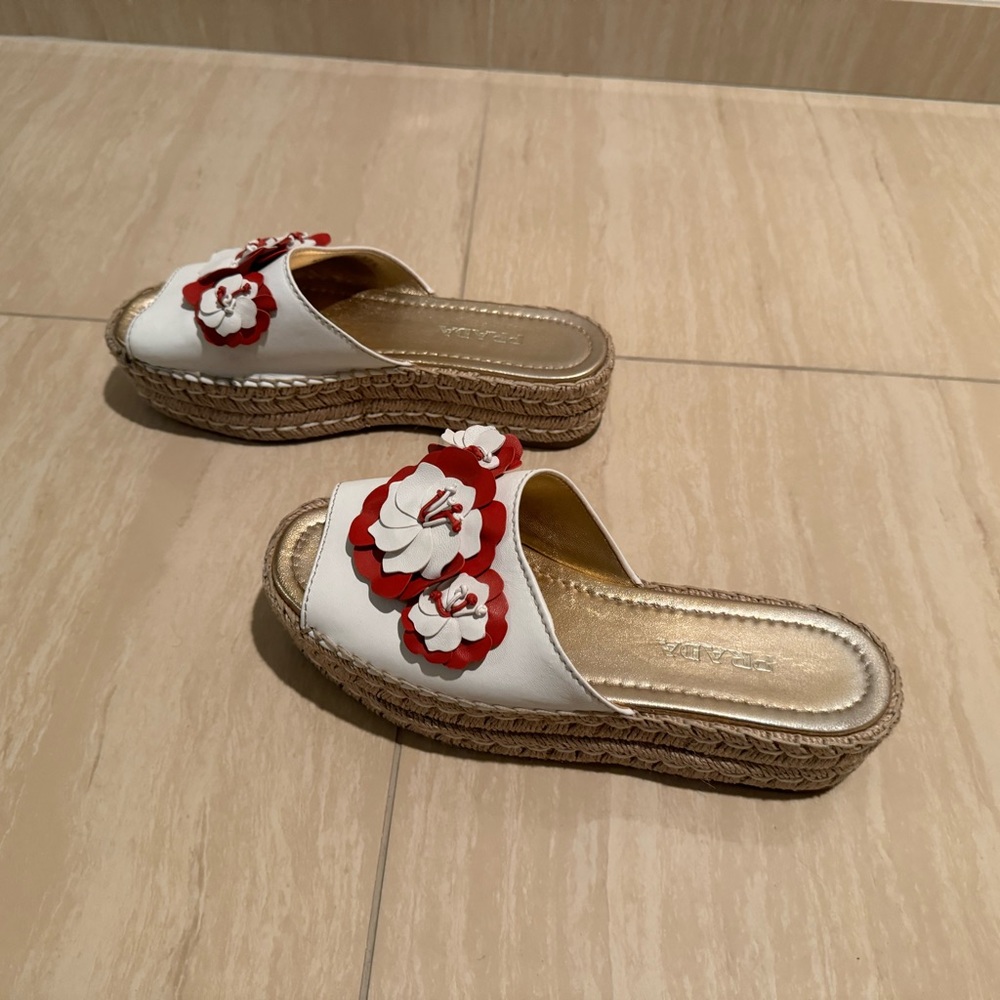 Prada Platform Espadrilles Napa Flowers Sandals
